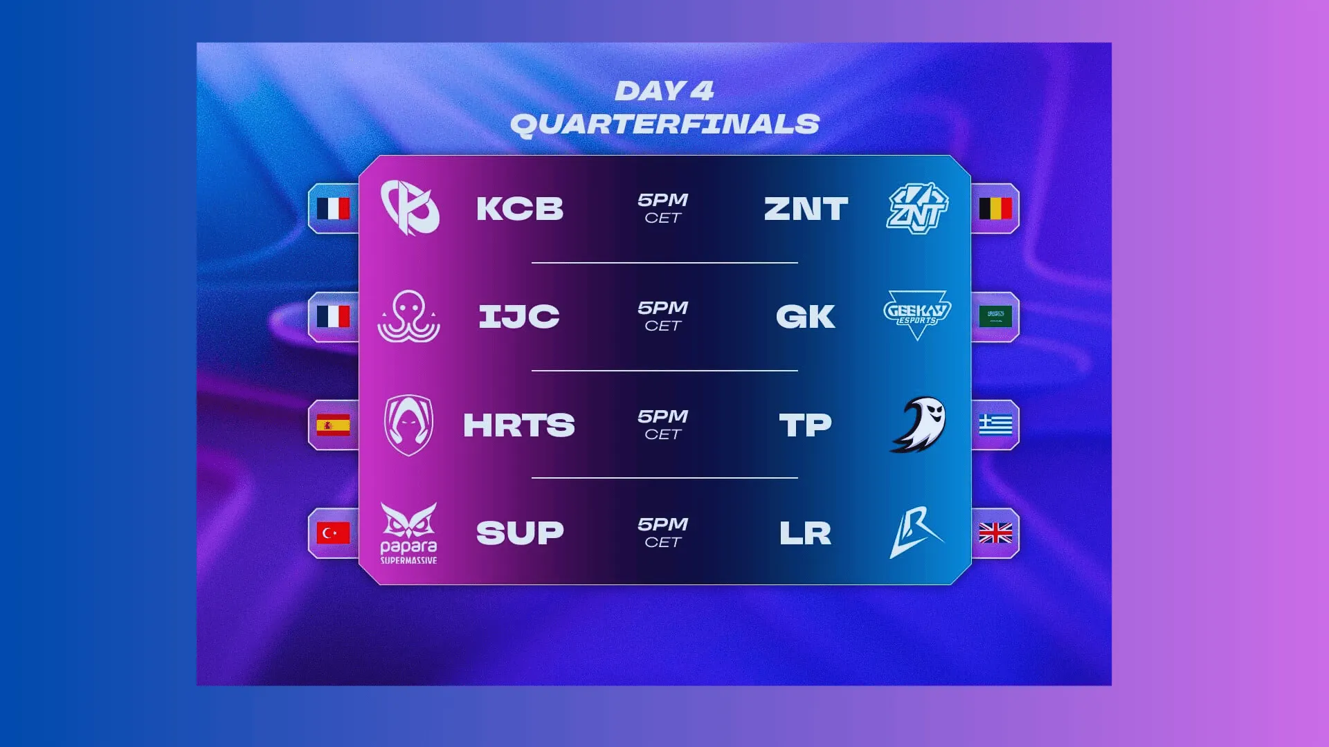 EMEA Masters Quarterfinals: KCB, ZNT, GK, IJCI, TP, HRTS, LR & SUP Face Off
