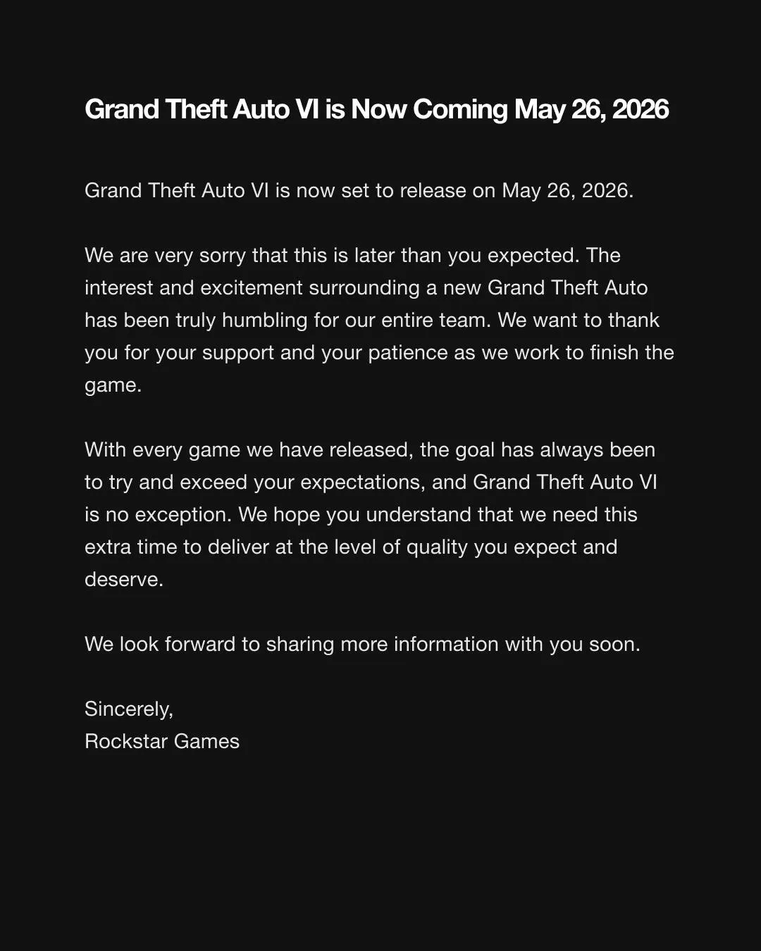 GTA 6 Release Date Confirmed: Grand Theft Auto VI Coming May 2026 - Image 1